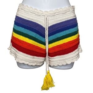 Nessi‎ Byrd Girls Rainbow Crochet Shorts Size 14 White Tassels Juniors Girly